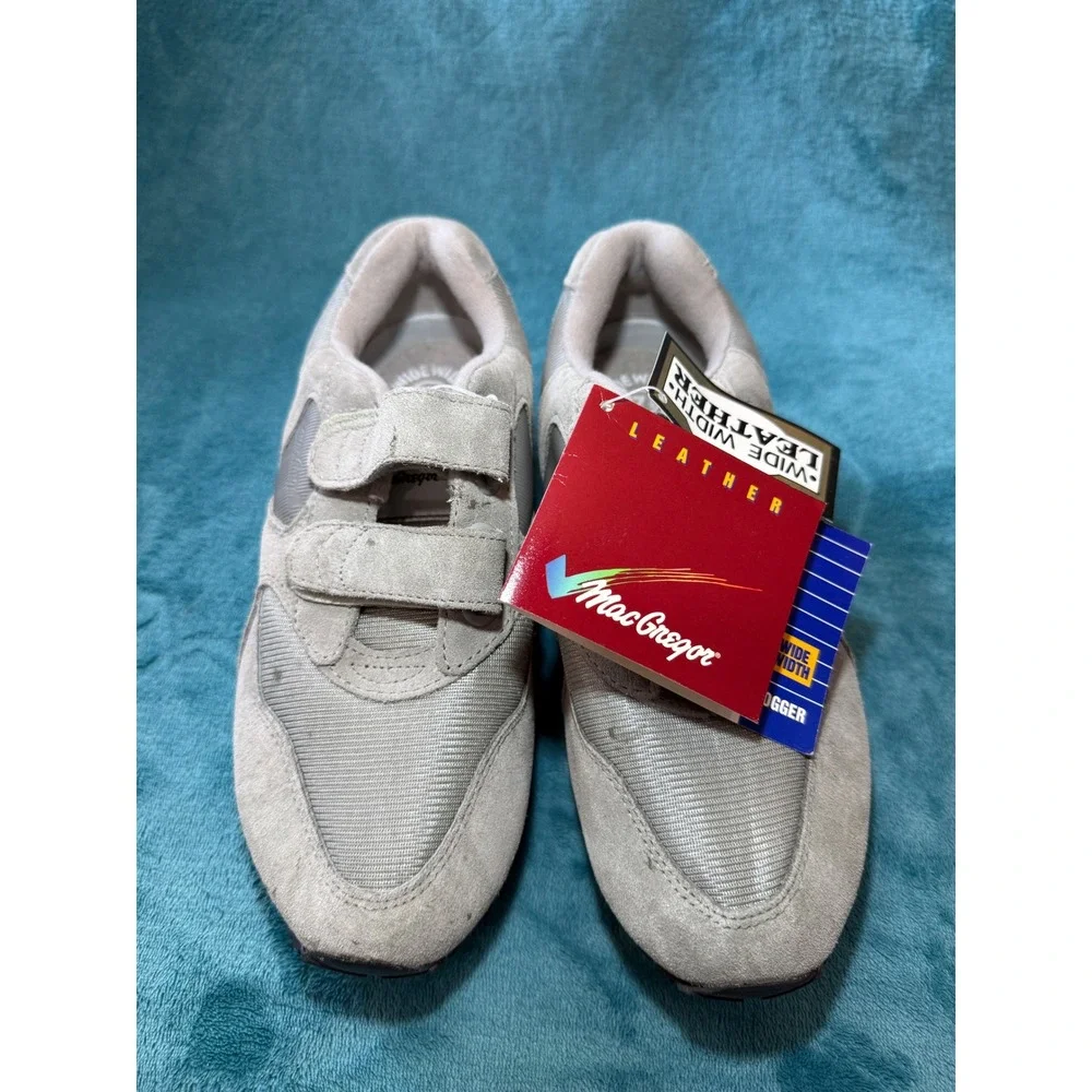 MacGregor Jogger Grey Suede Mesh Wide Width Hook Loop Walking Shoes Mens 7.5 NEW